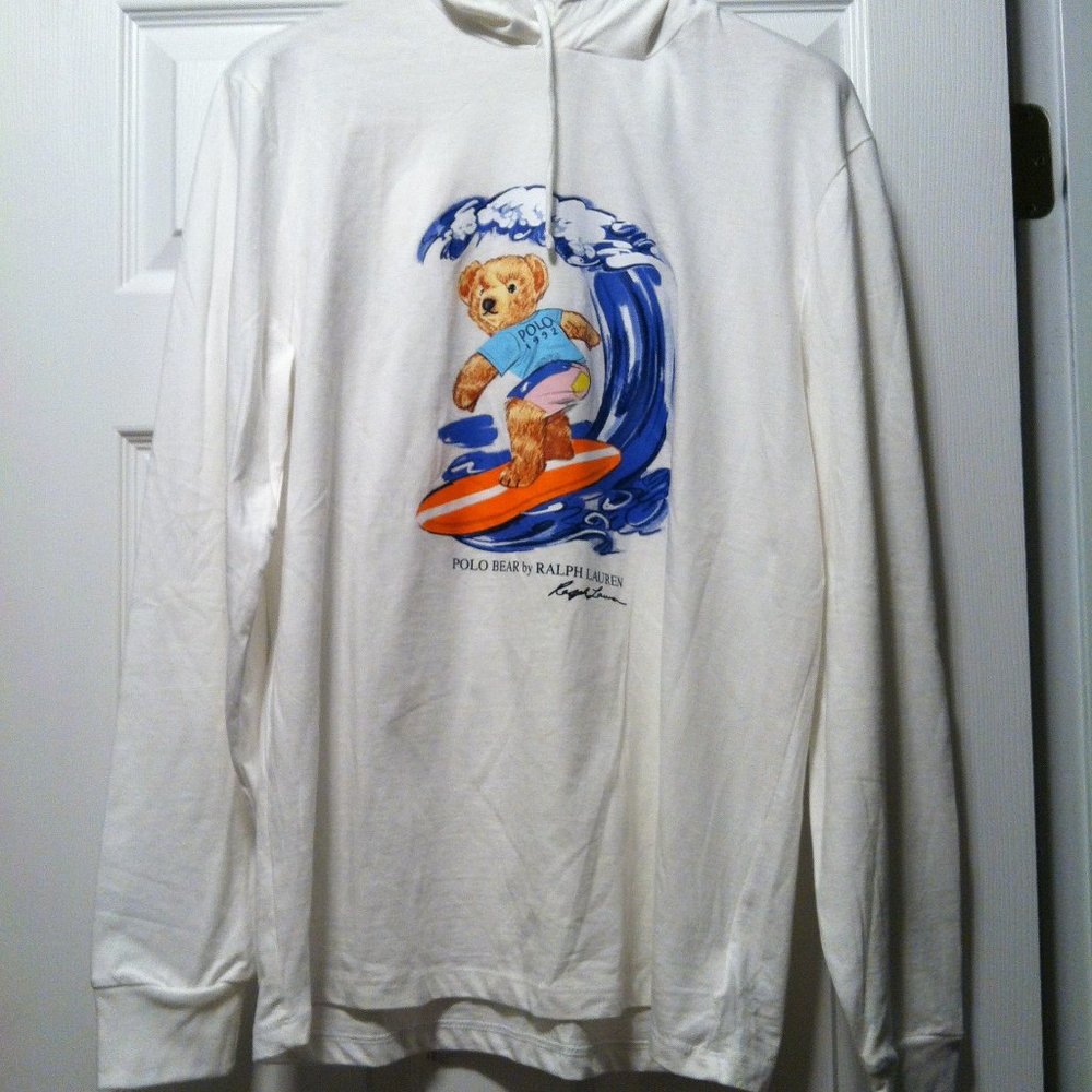 POLO RALPH LAUREN MENS NEW WHITE 100%COTTON LIGHT HOODIE SIZE: M